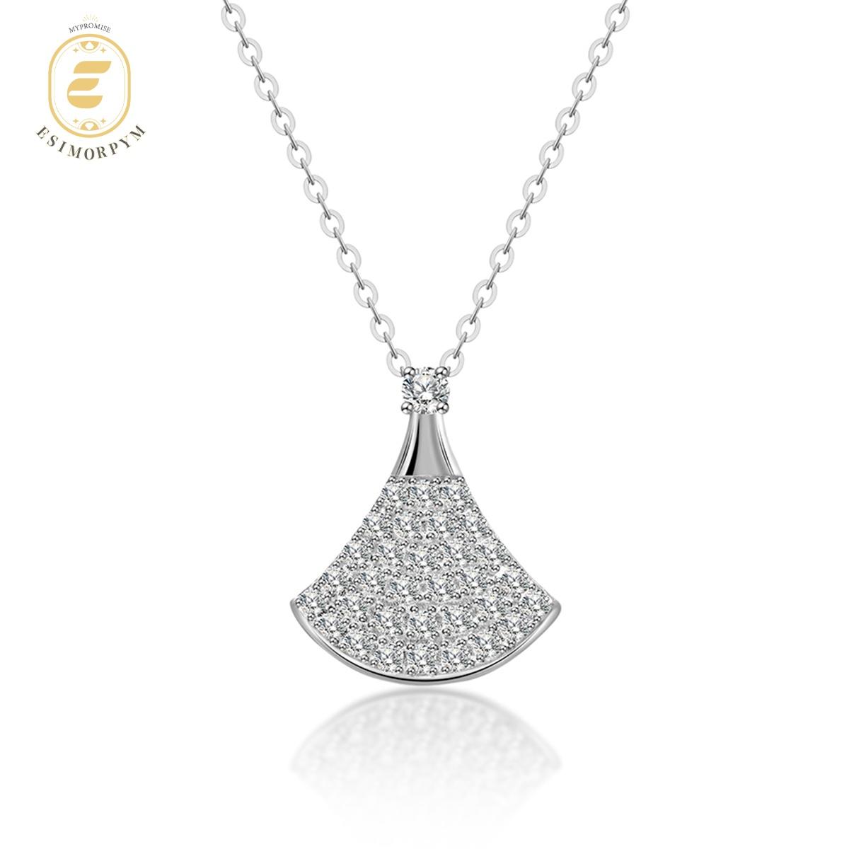 Moissanite Fan-Shaped Pendant Necklace