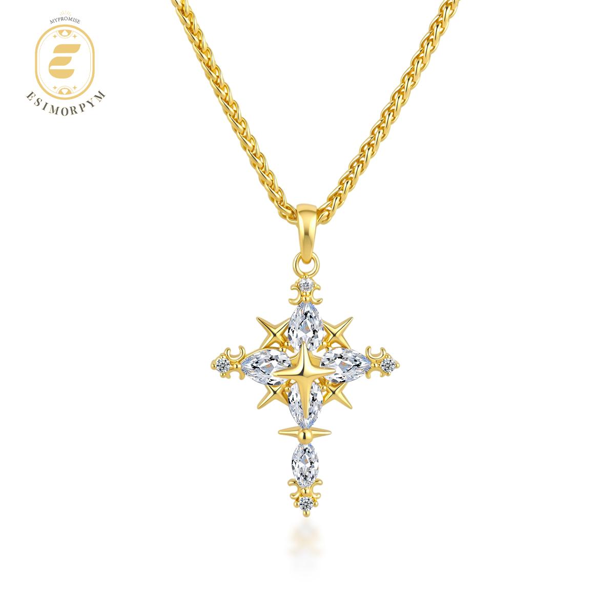 Moissanite 2.3ct Luminous North Star Cross Pendant Necklace