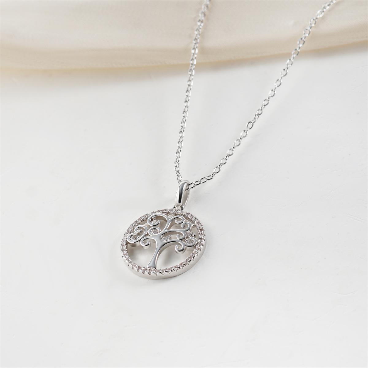 Moissanite Family Tree Hollow Halo Pendant Necklace