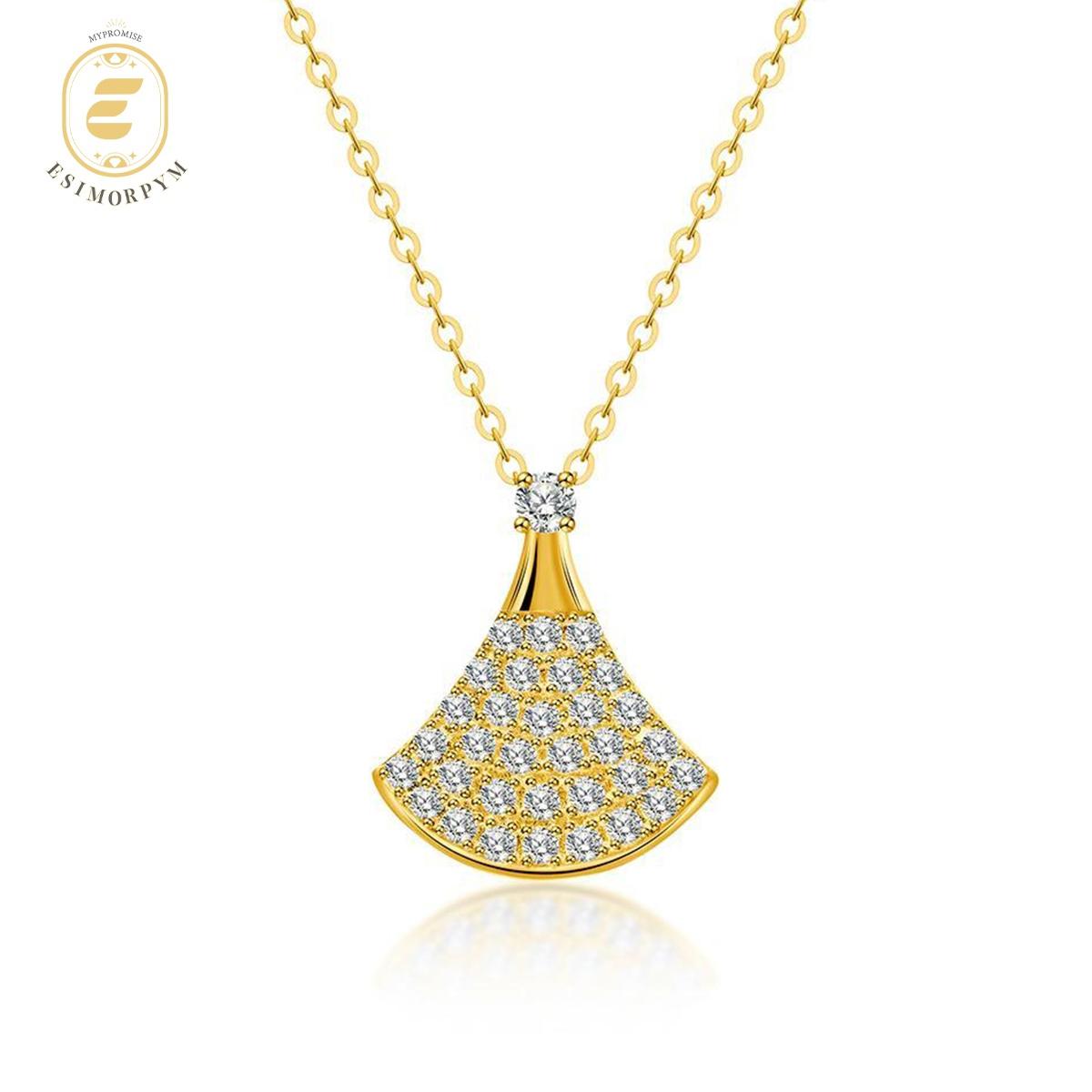 Moissanite Fan-Shaped Pendant Necklace