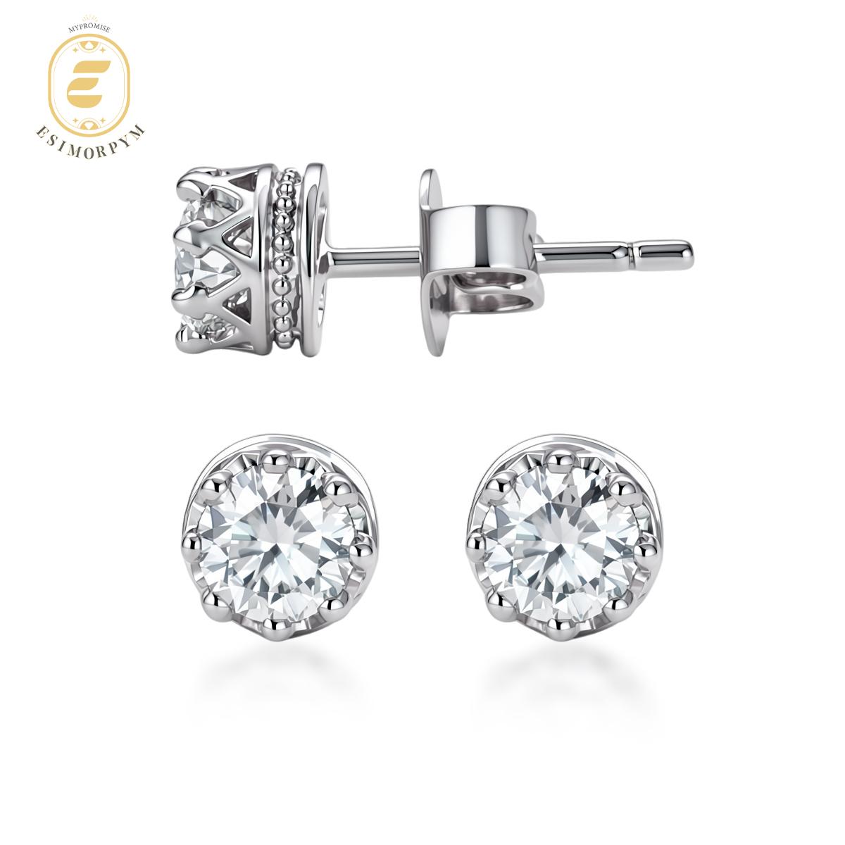 Moissanite Radiant Crown Solitaire Stud Earrings