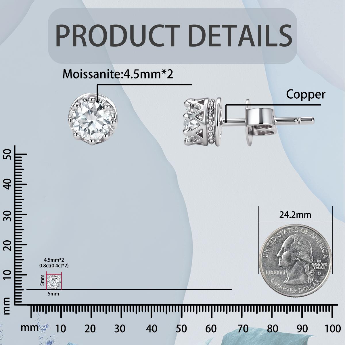 Moissanite Radiant Crown Solitaire Stud Earrings