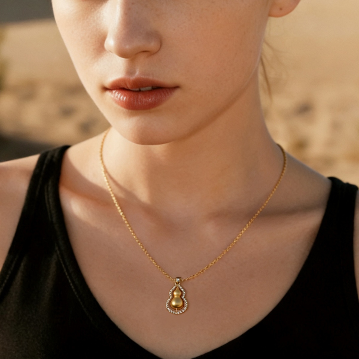 Moissanite Golden Gourd Pendant Necklace