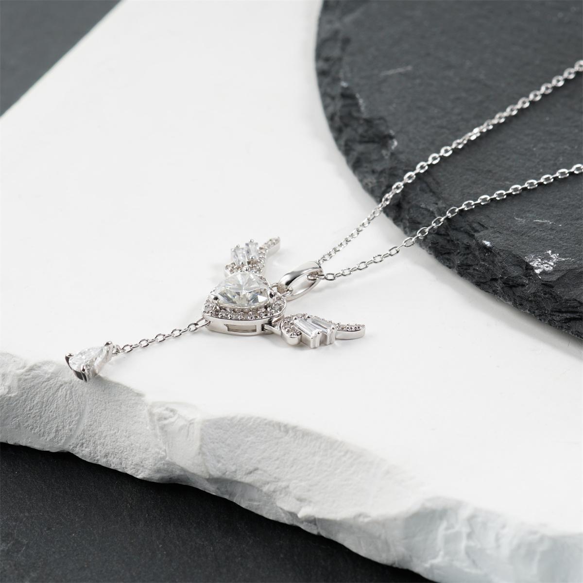 Moissanite 3.2ct Angel Wing Heart Pendant Necklace