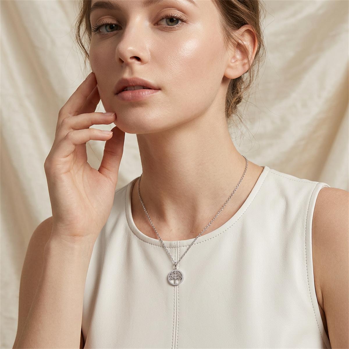 Moissanite Family Tree Hollow Halo Pendant Necklace