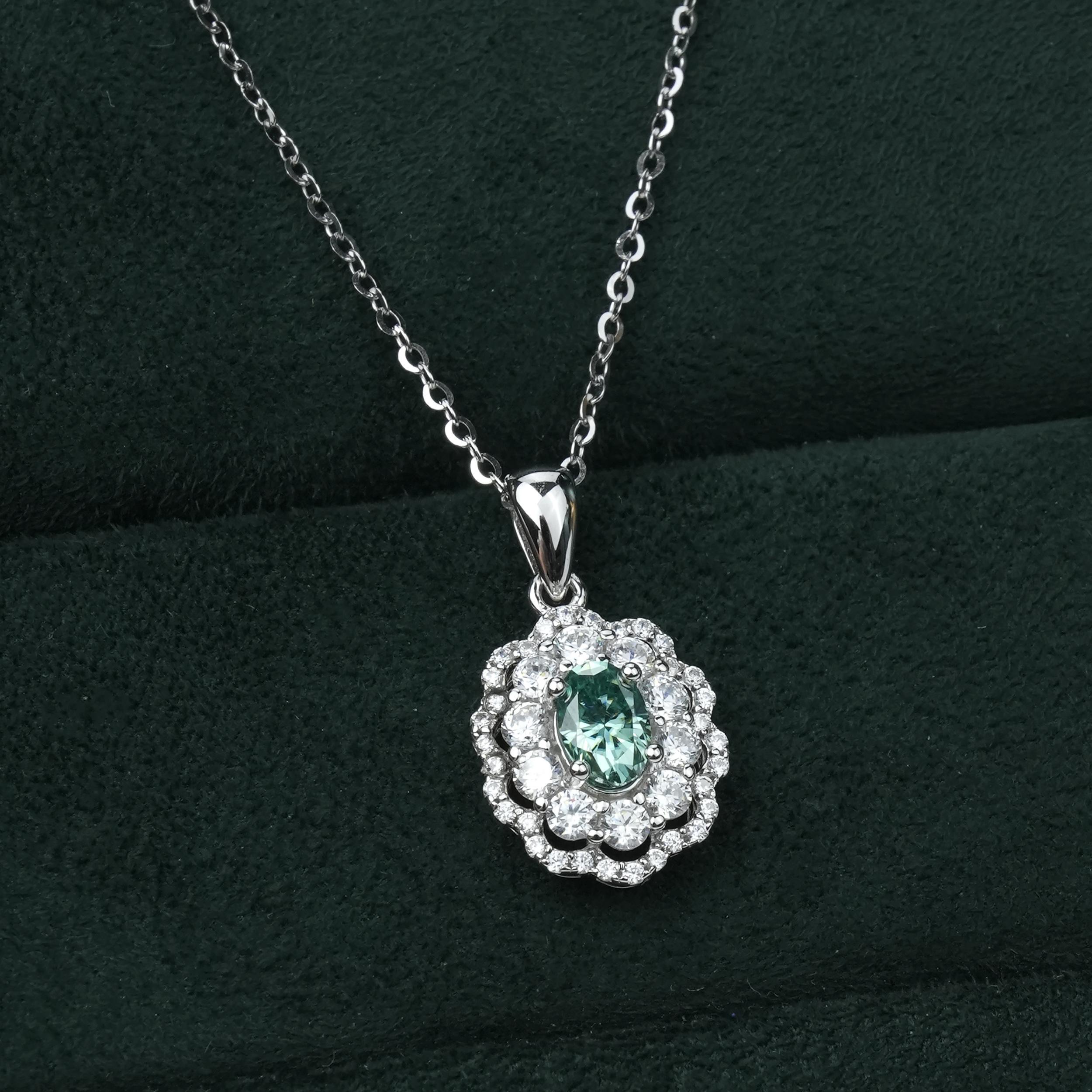 Moissanite 0.5ct Oval Moissanite Green Ripple Pendant Necklace