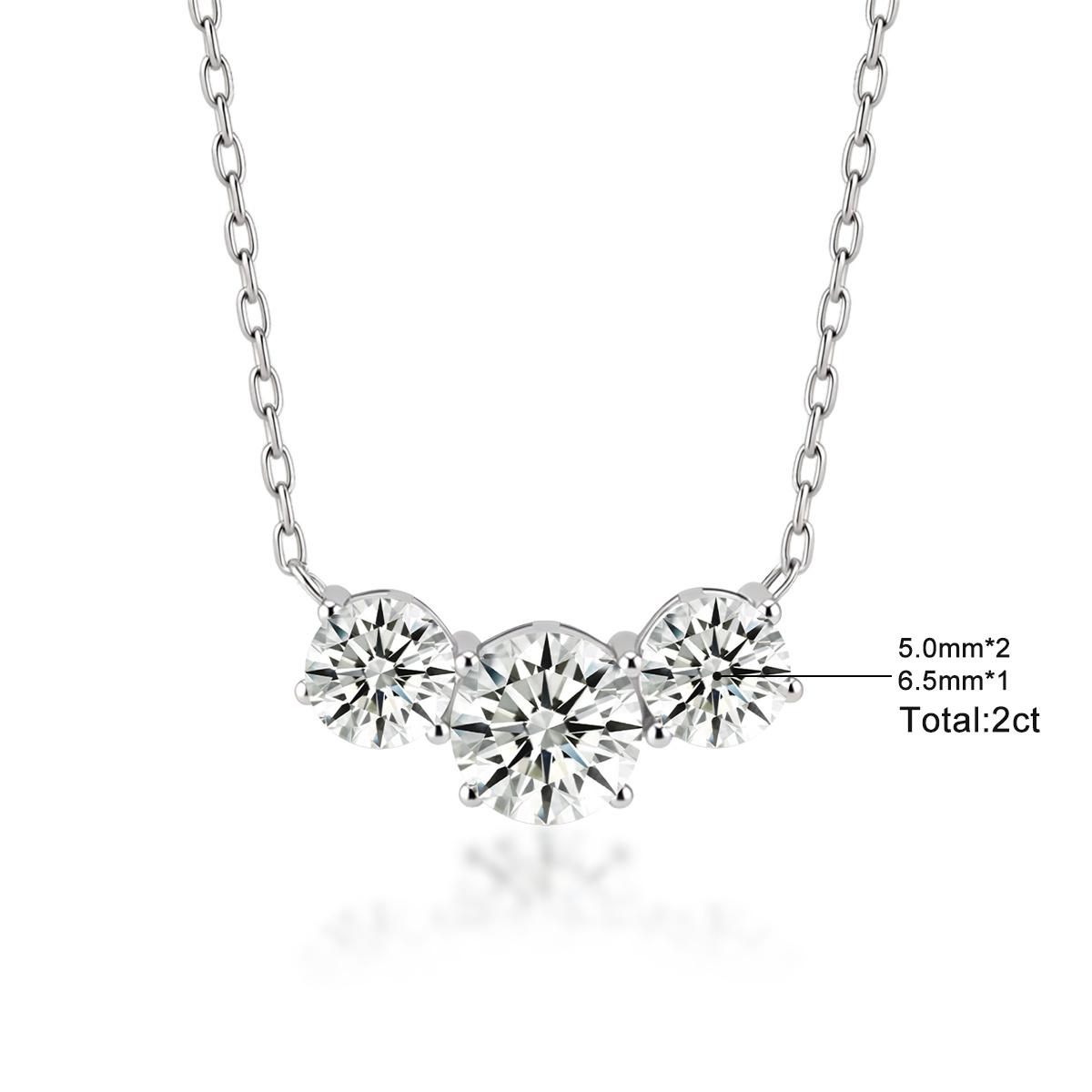 Moissanite 2ct Luminous Trio Three Stone Pendant Necklace