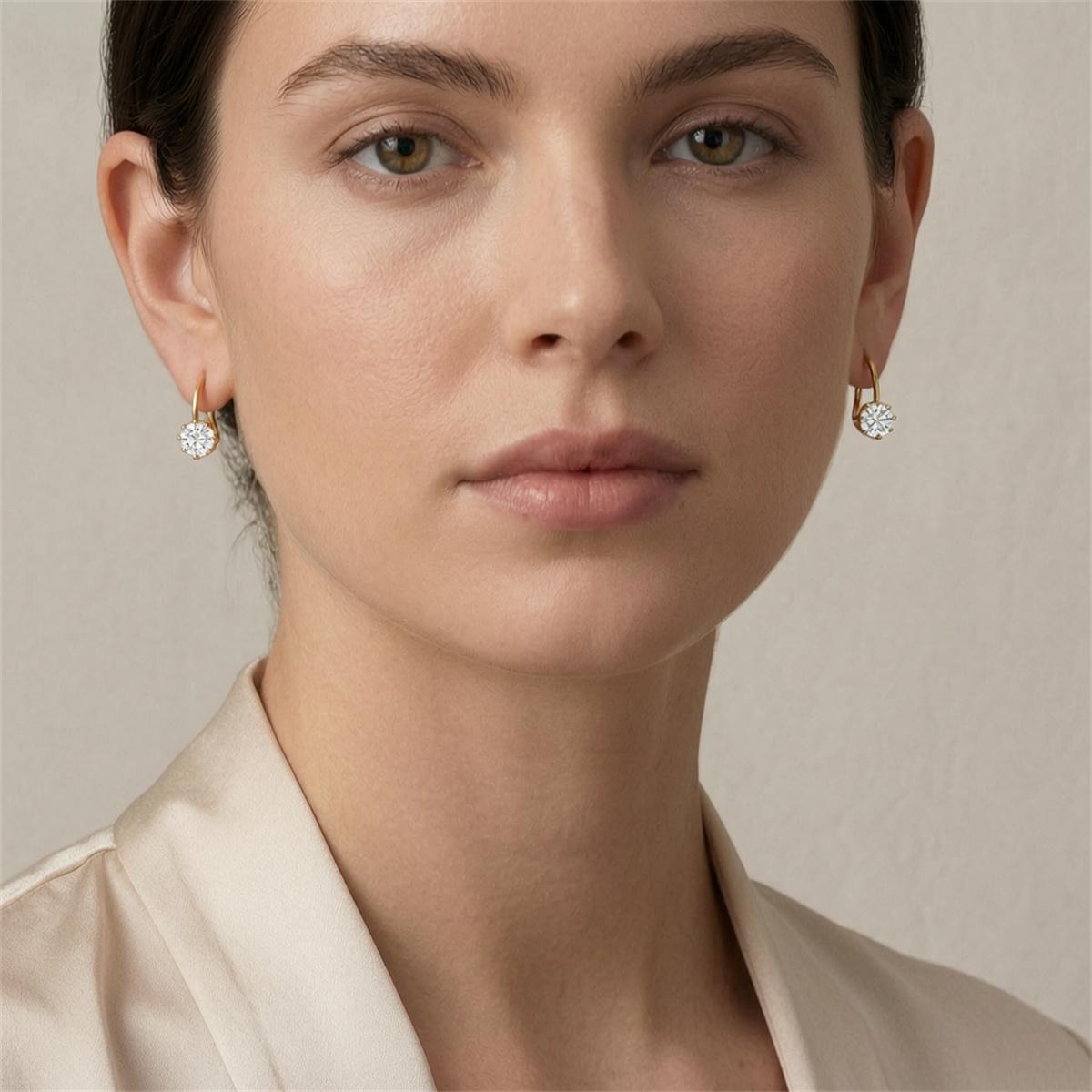 Moissanite 1ct 18K Gold-Plated Crown Solitaire Earrings