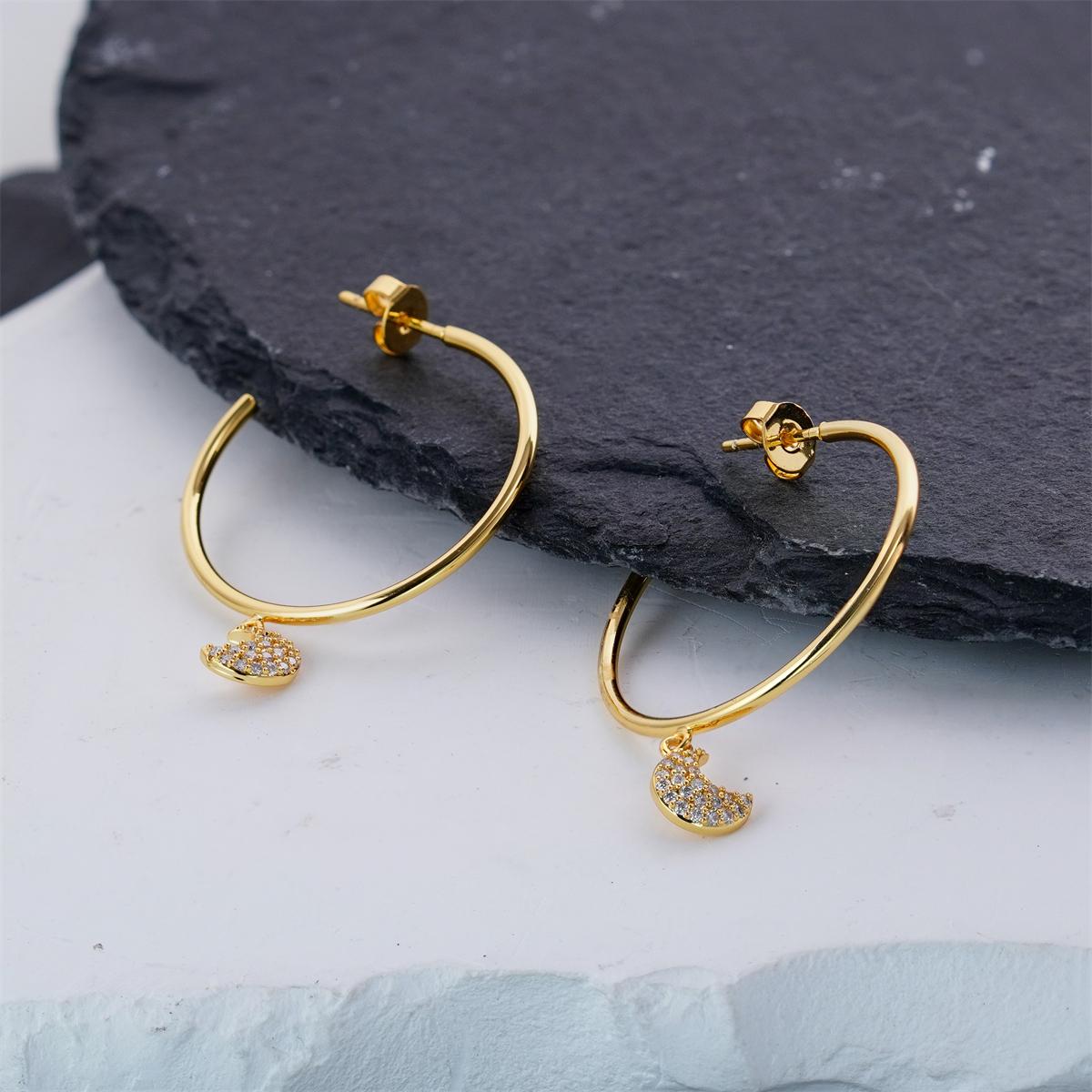 Moissanite Moon Charm Hoop Earrings