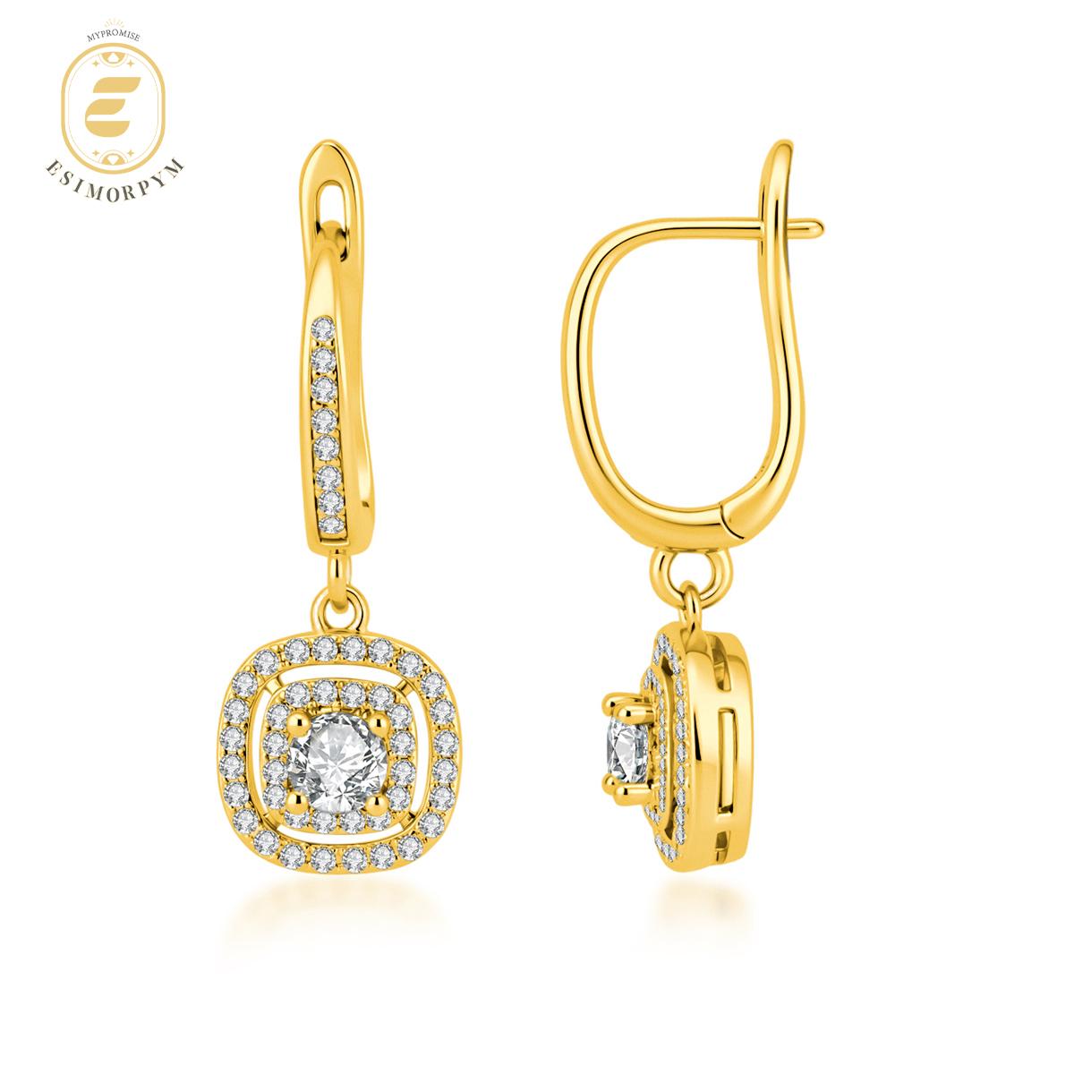 Moissanite Shimmering Square Halo Drop Earrings