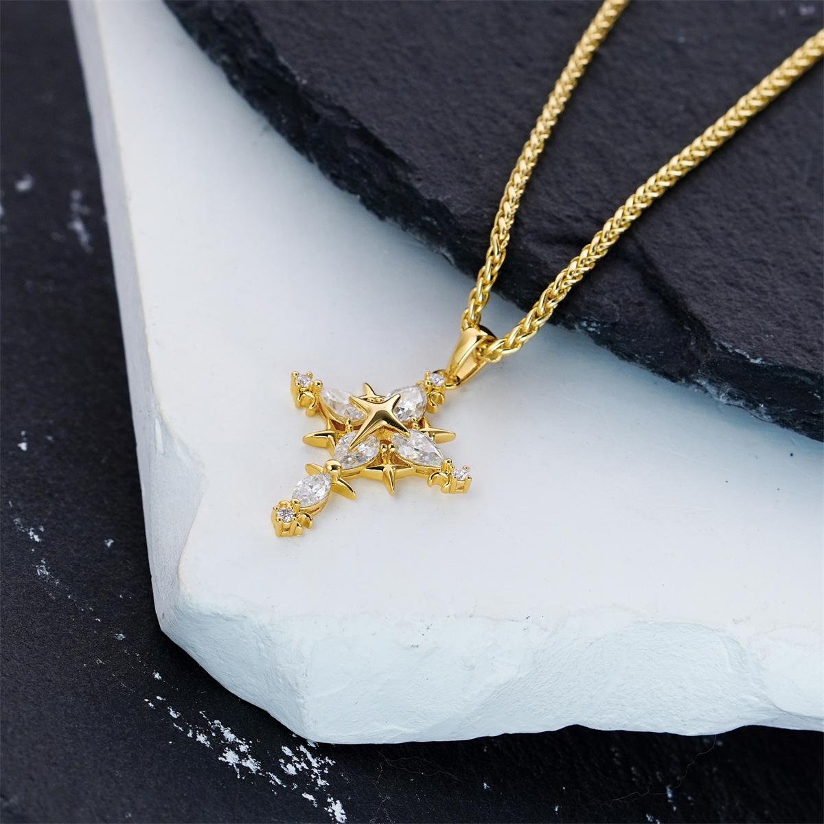 Moissanite 2.3ct Luminous North Star Cross Pendant Necklace
