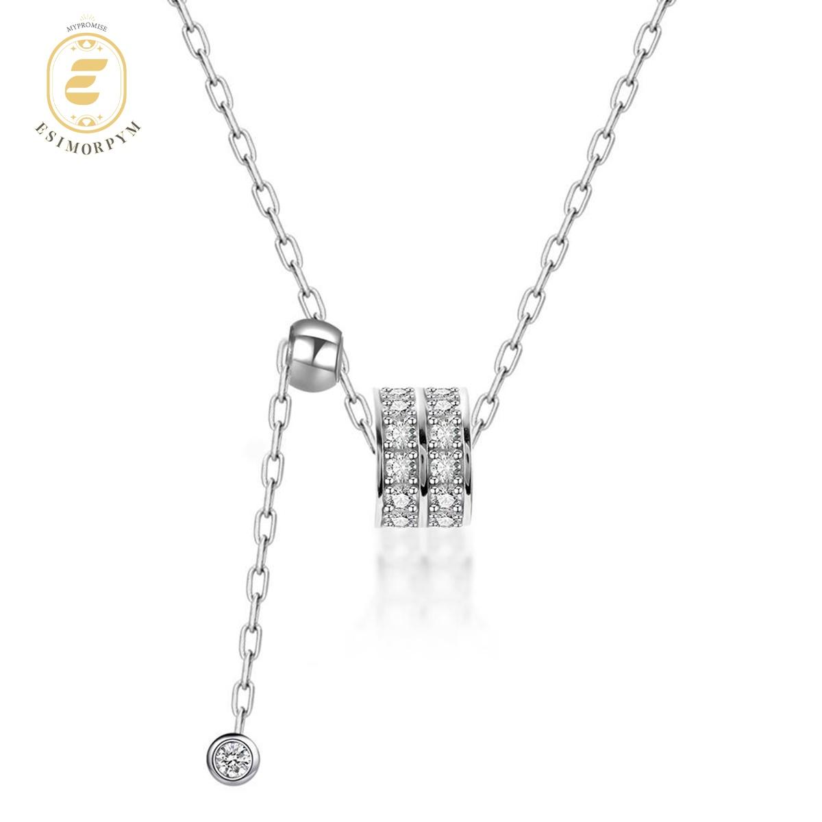 Moissanite Cylindrical Double Row Stone Necklace
