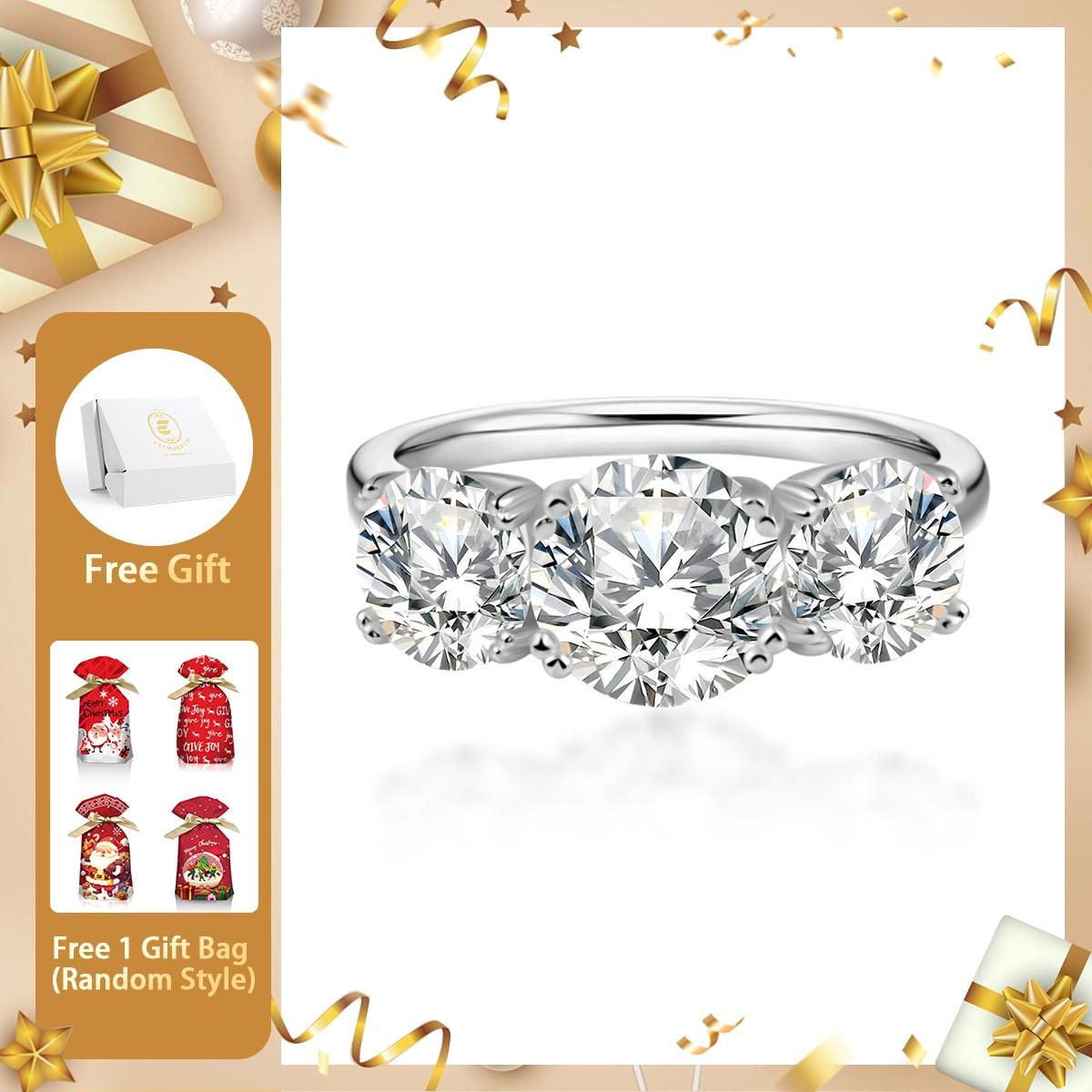 Moissanite 4ct Three Stone Prong Engagement Ring