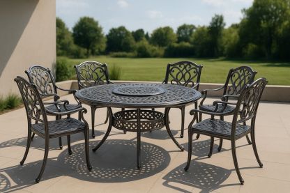 Set Tavolo Rotondo in Alluminio Verniciato a Polvere con 6 Sedie da Esterno