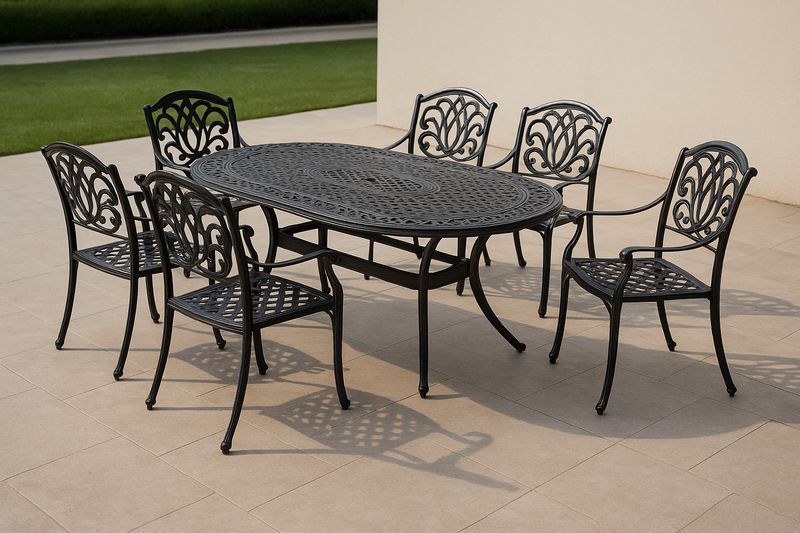 Set da Giardino in Alluminio con Tavolo Ovale e 6 Sedie Nero