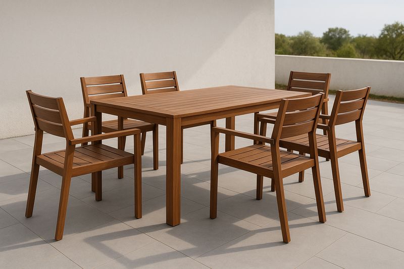 Set tavolo e sedie in legno massello da esterni marrone