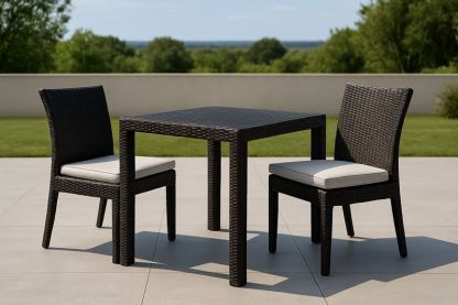 Set tavolo e sedie quadrato in intreccio nero per esterno