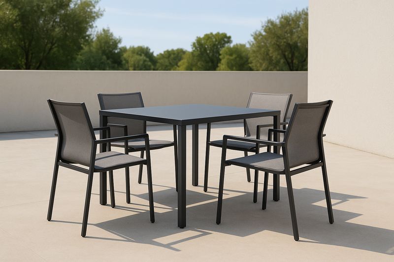 Set tavolo e sedie da esterno in alluminio e textilene