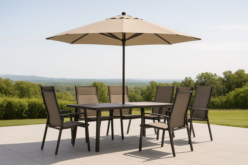 Set di Mobili da Giardino in Metallo con Tavolo Rettangolare e Ombrellone Beige