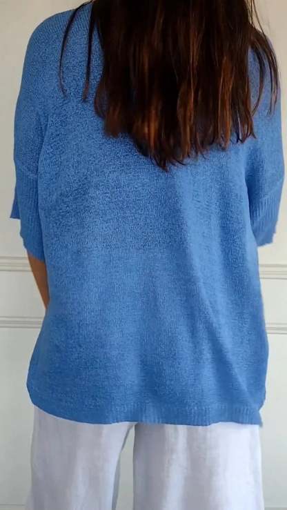 CLEARANCE SALE🔥Solid Color Knitted V-neck Top