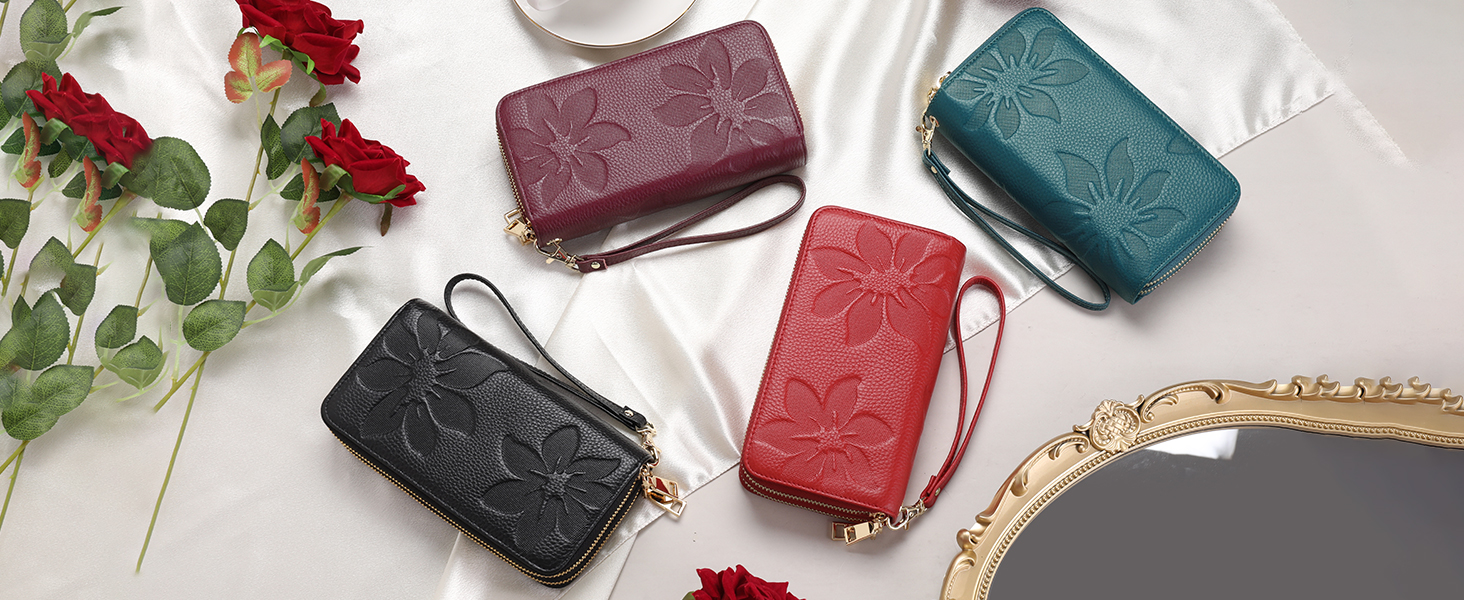leather flower wallet