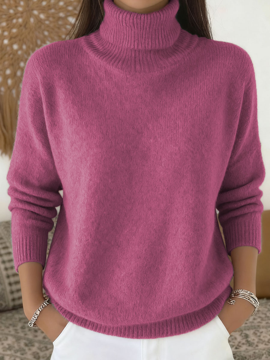 🎄 New Arrivals🔥Women's Solid Color Casual Knit Turtleneck Pullover S