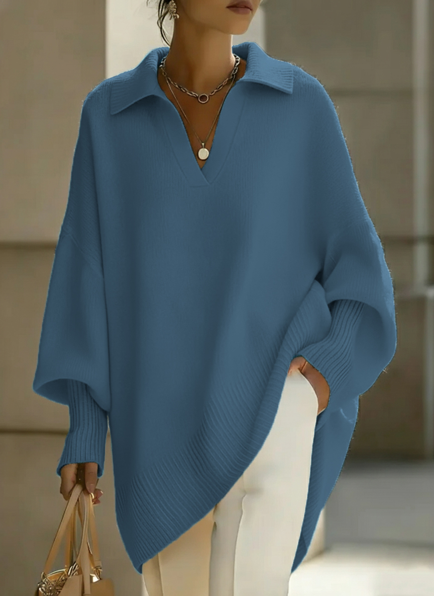 🎄 New Arrivals🔥 Women's Solid Color V-neck Long-sleeved Casual Loose-fitting Knitted Pullover Sweater