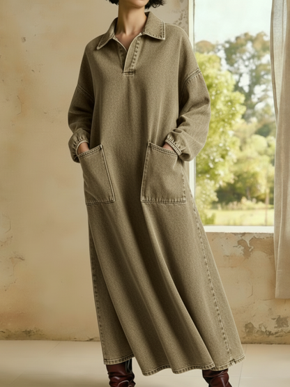 Casual Polo-neck Denim Dress