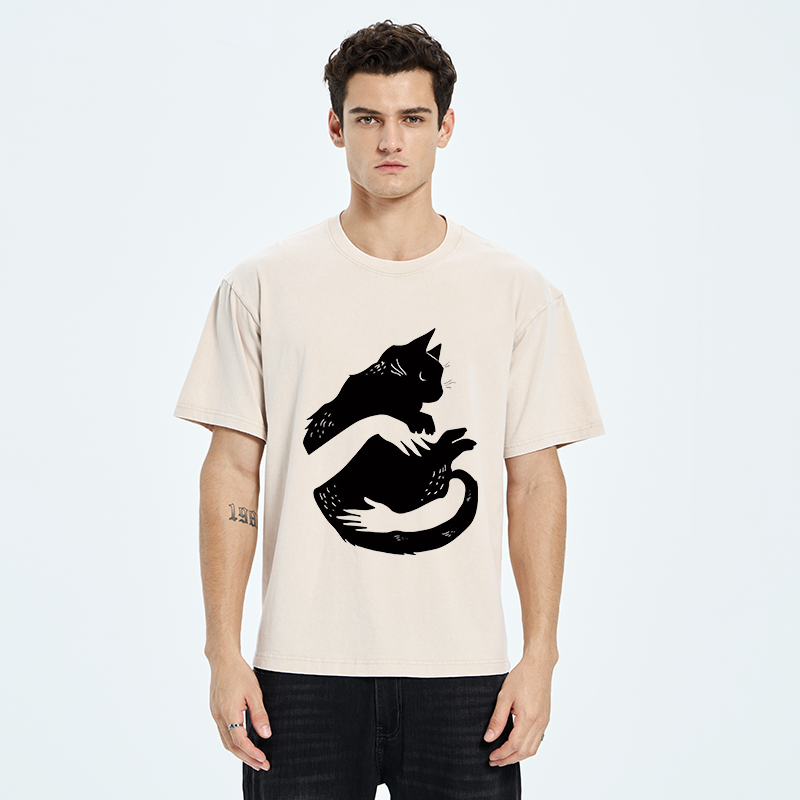 Tokyo-Tiger Holding A Black Cat Washed T-Shirt