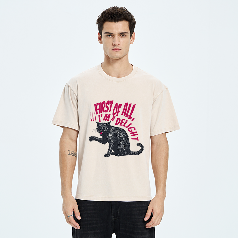  Fierce Black Cat Washed T-Shirt