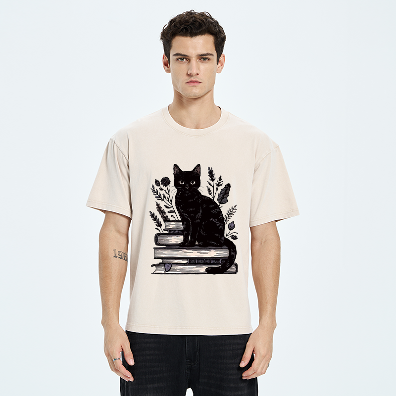  Books And Cats Washed T-Shirt