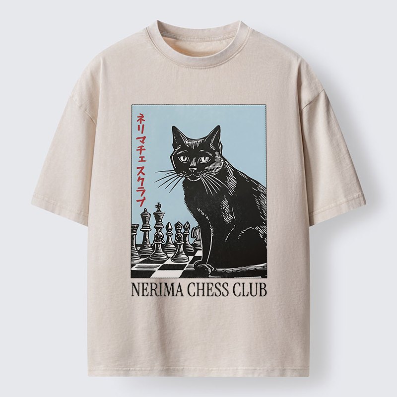 Chess And Cat Washed T-Shirt