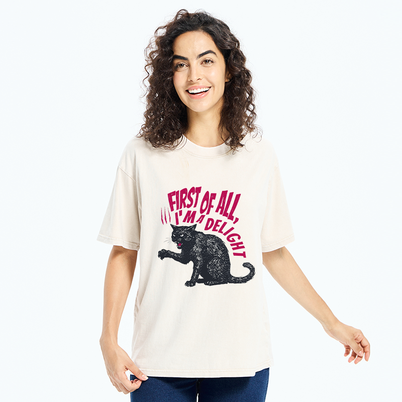  Fierce Black Cat Washed T-Shirt