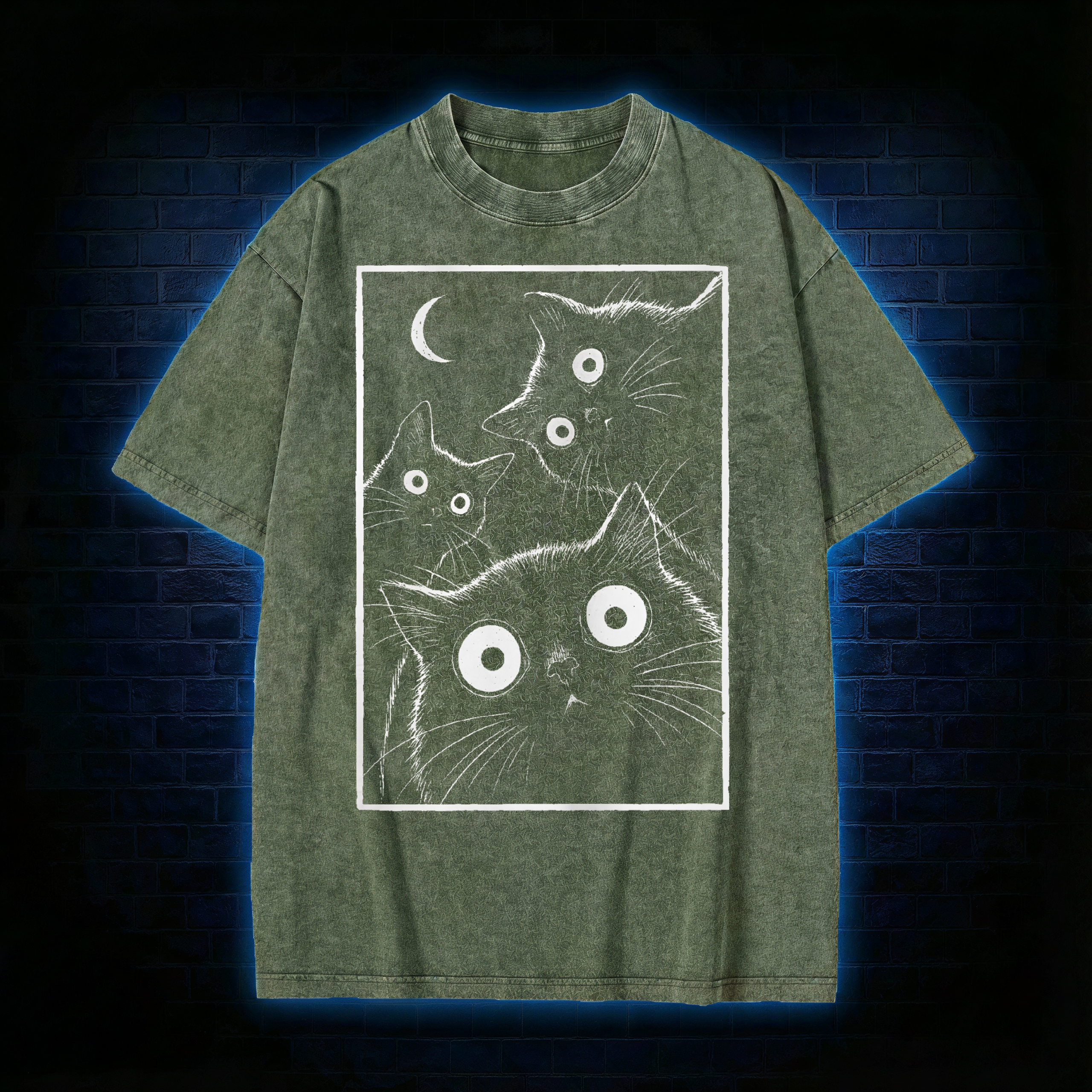 "Moonlit Cats" Vintage Graphic T-shirt