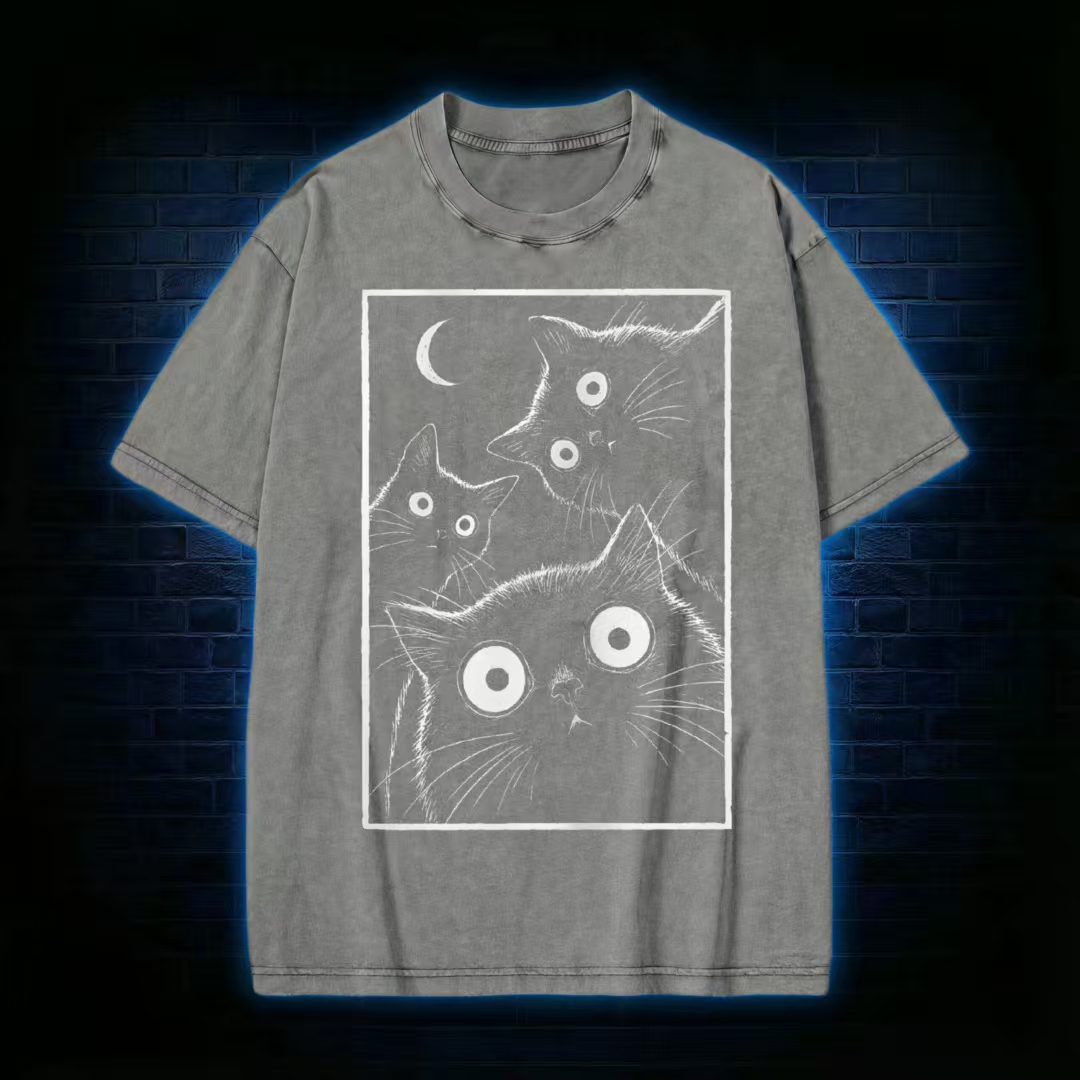 "Moonlit Cats" Vintage Graphic T-shirt