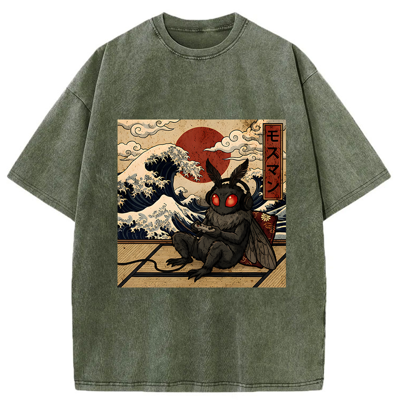 Mothman Plays Game Japanese Funny Washed T-Shirt