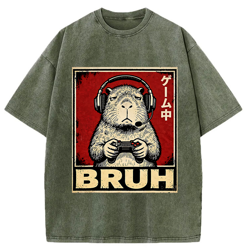 Funny Capybara Playing Games Washed T-Shirt