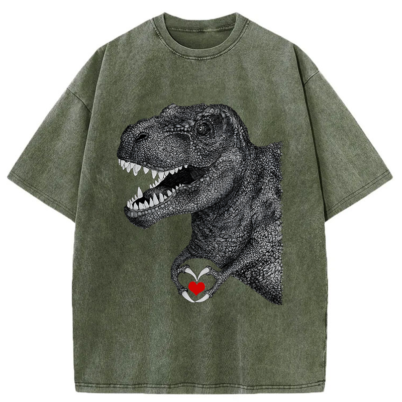 Dinosaur Making A Heart Shape Washed T-Shirt