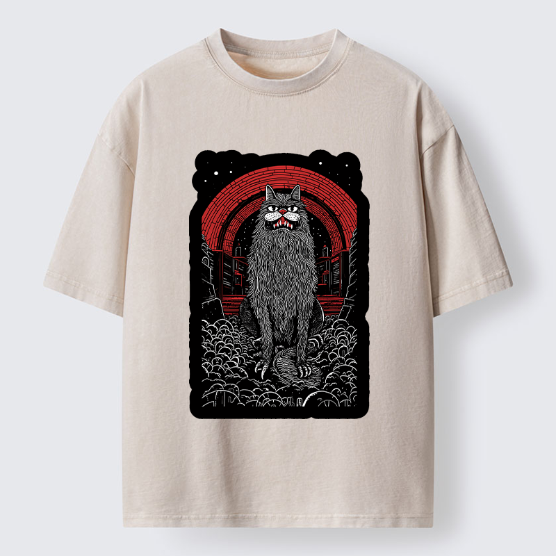 Terrifying Big-mouthed Cat Washed T-Shirt