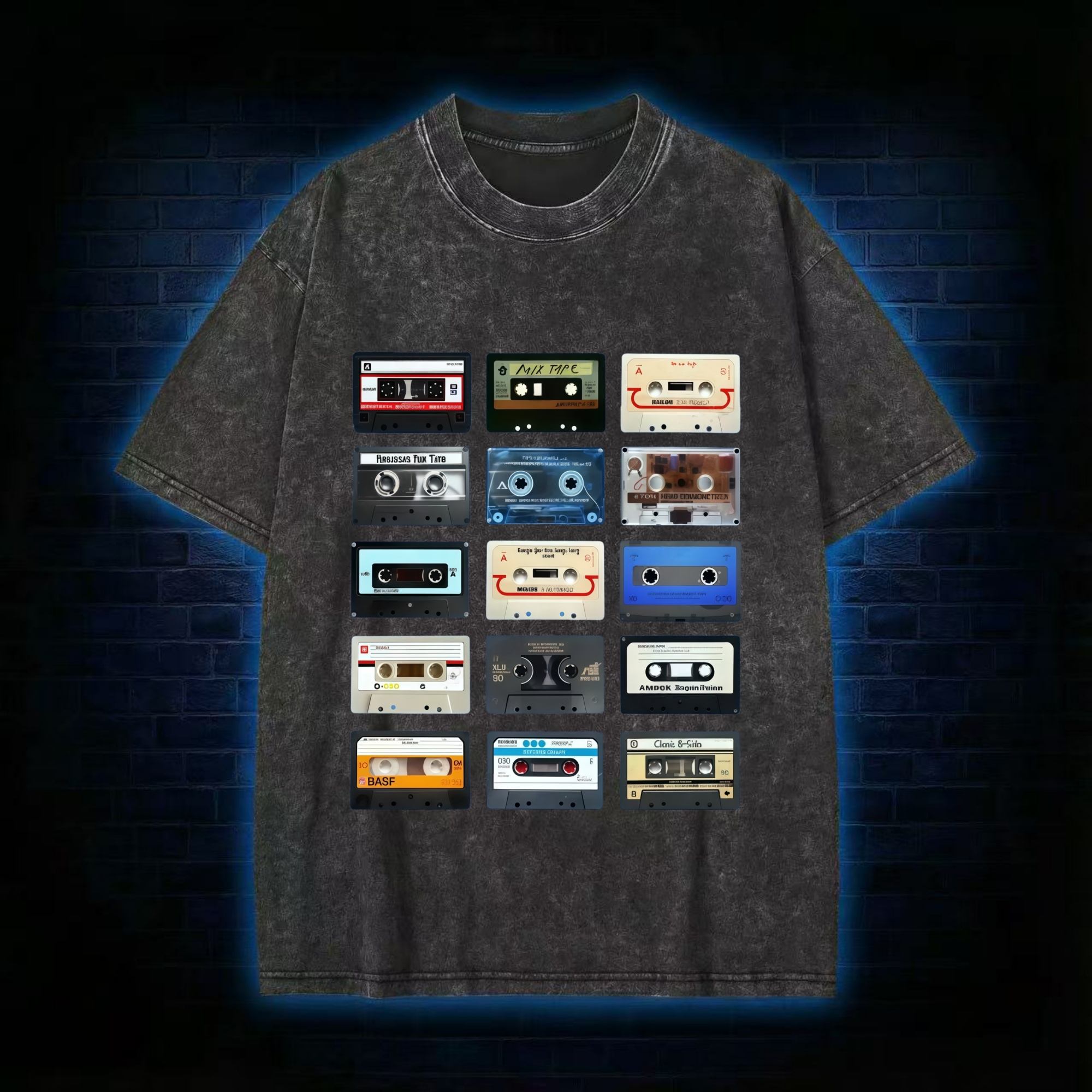 Retro Cassette Collage Music Nostalgia Washed T-shirt