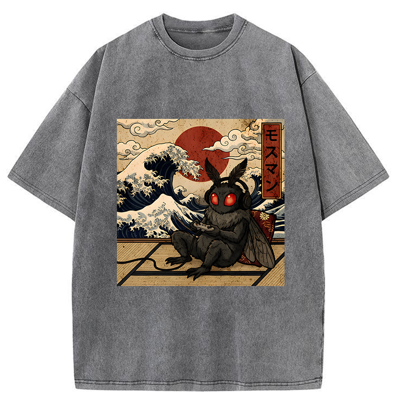 Mothman Plays Game Japanese Funny Washed T-Shirt