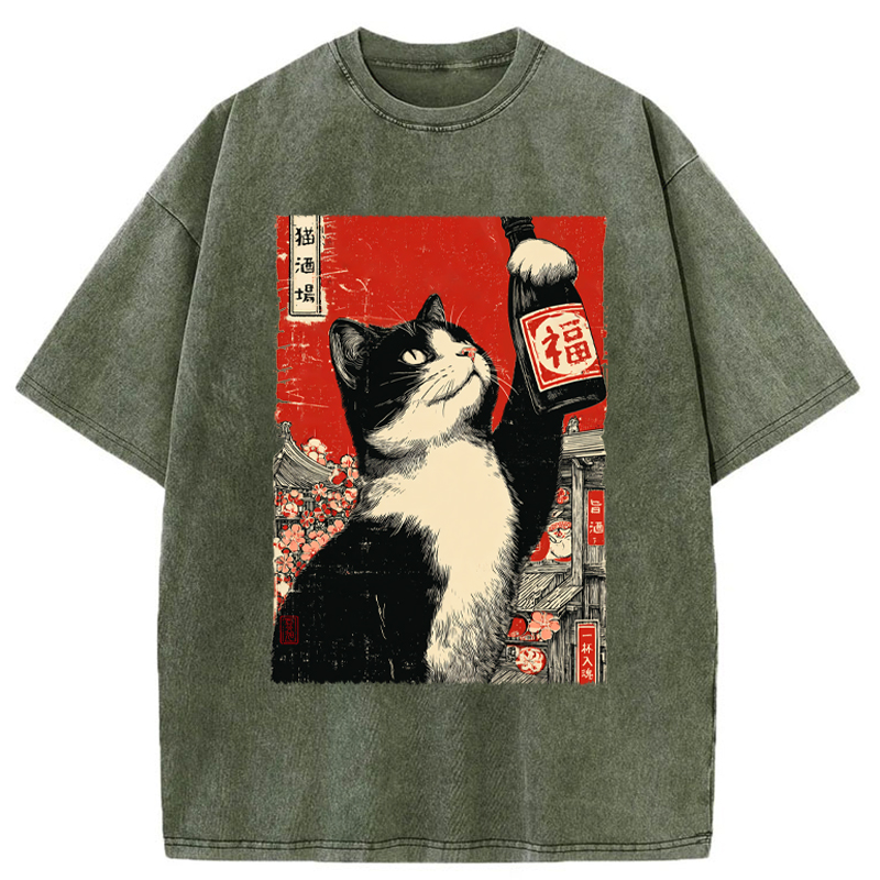 The Sake Cat Washed T-Shirt