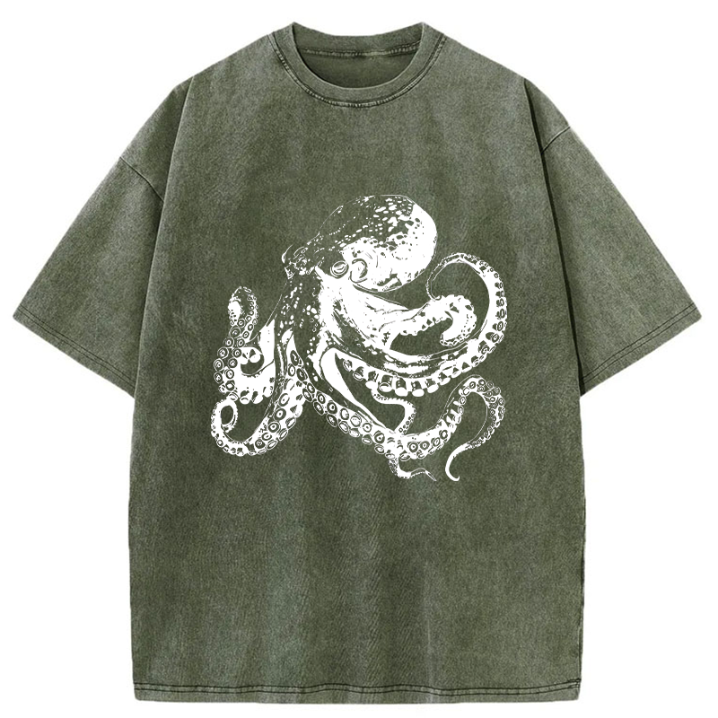 Woodcut Octopus Japan Washed T-Shirt