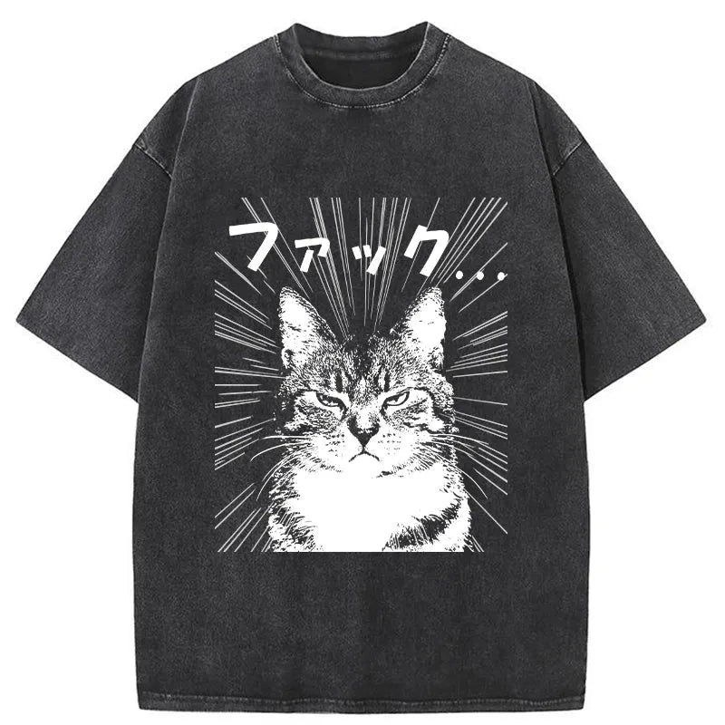  Angry Cat Washed T-Shirt
