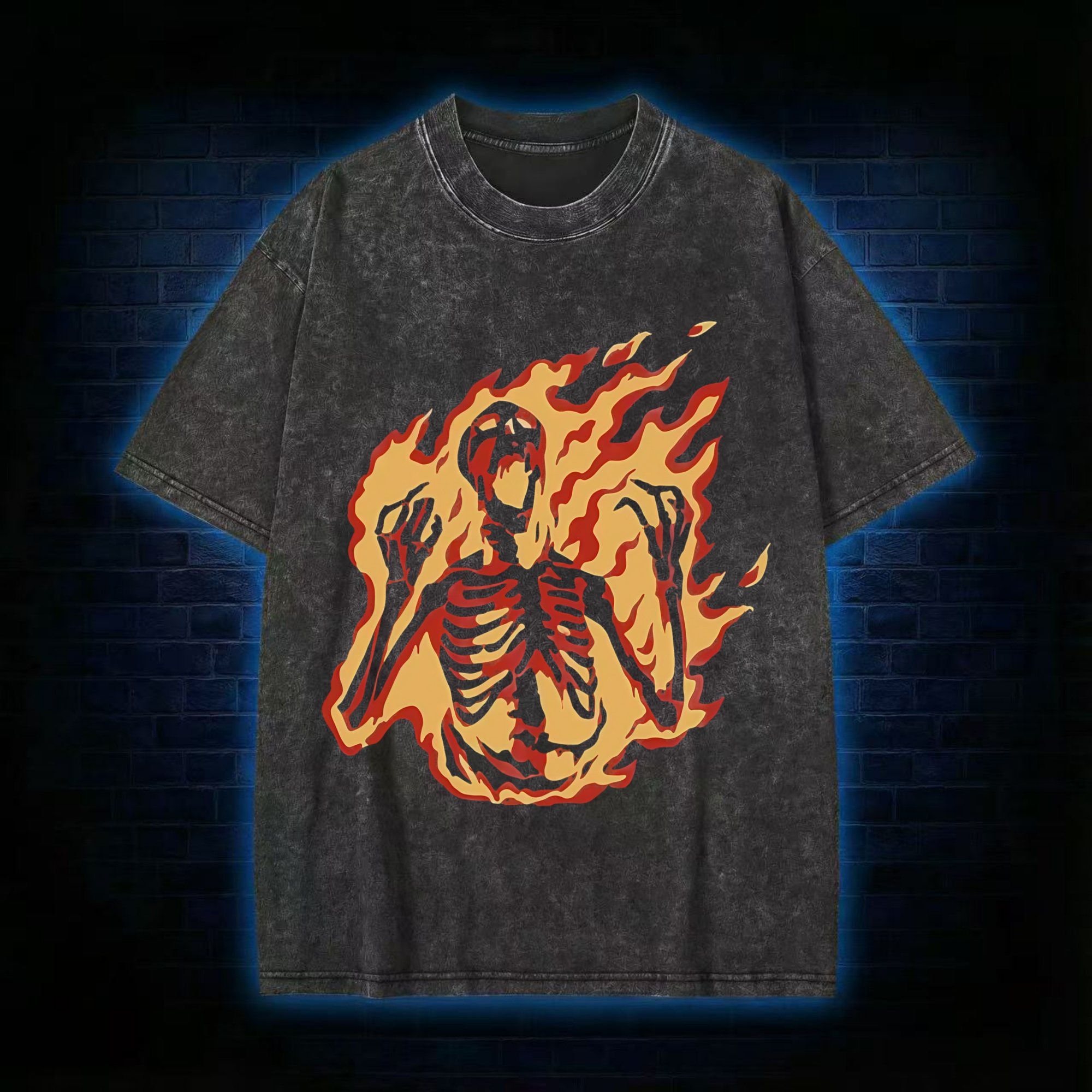 Burning Skeleton Washed T-shirt