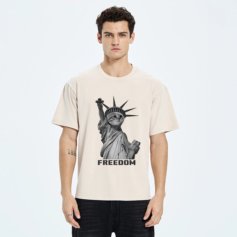  Freedom Cat Statue Washed T-Shirt