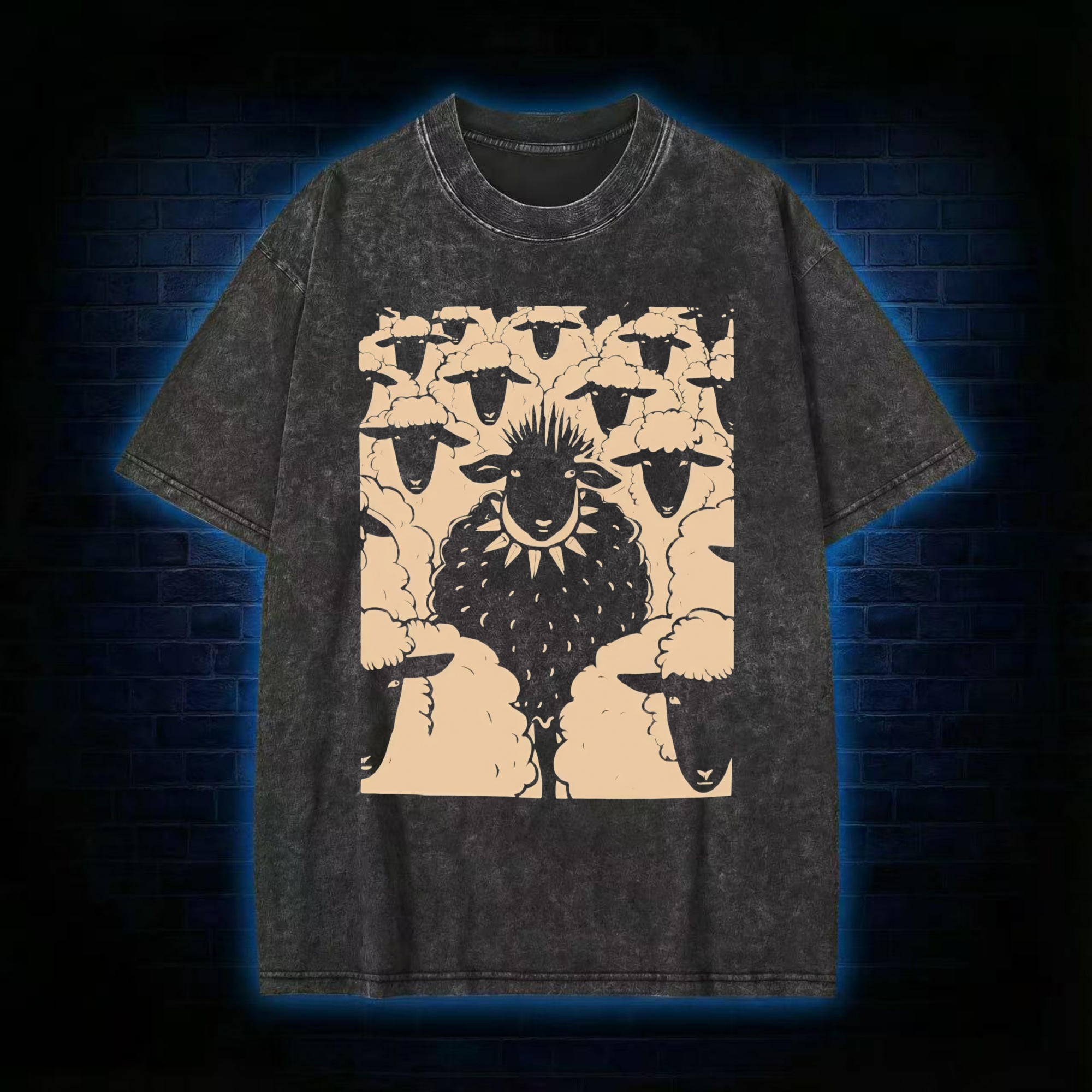 Black Sheep with Spiked Collar Washed T-shirt