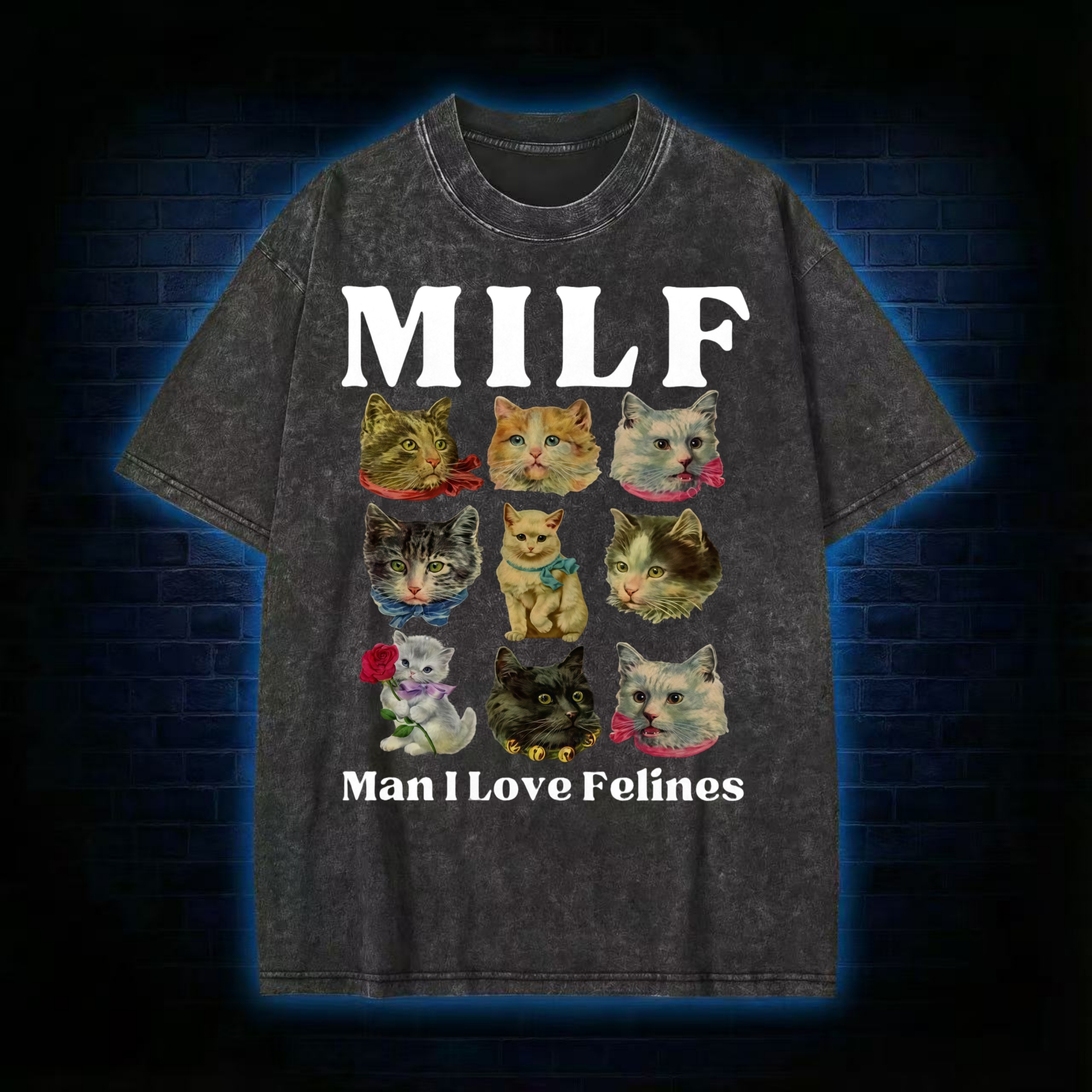 Milf Cats Washed T-shirt