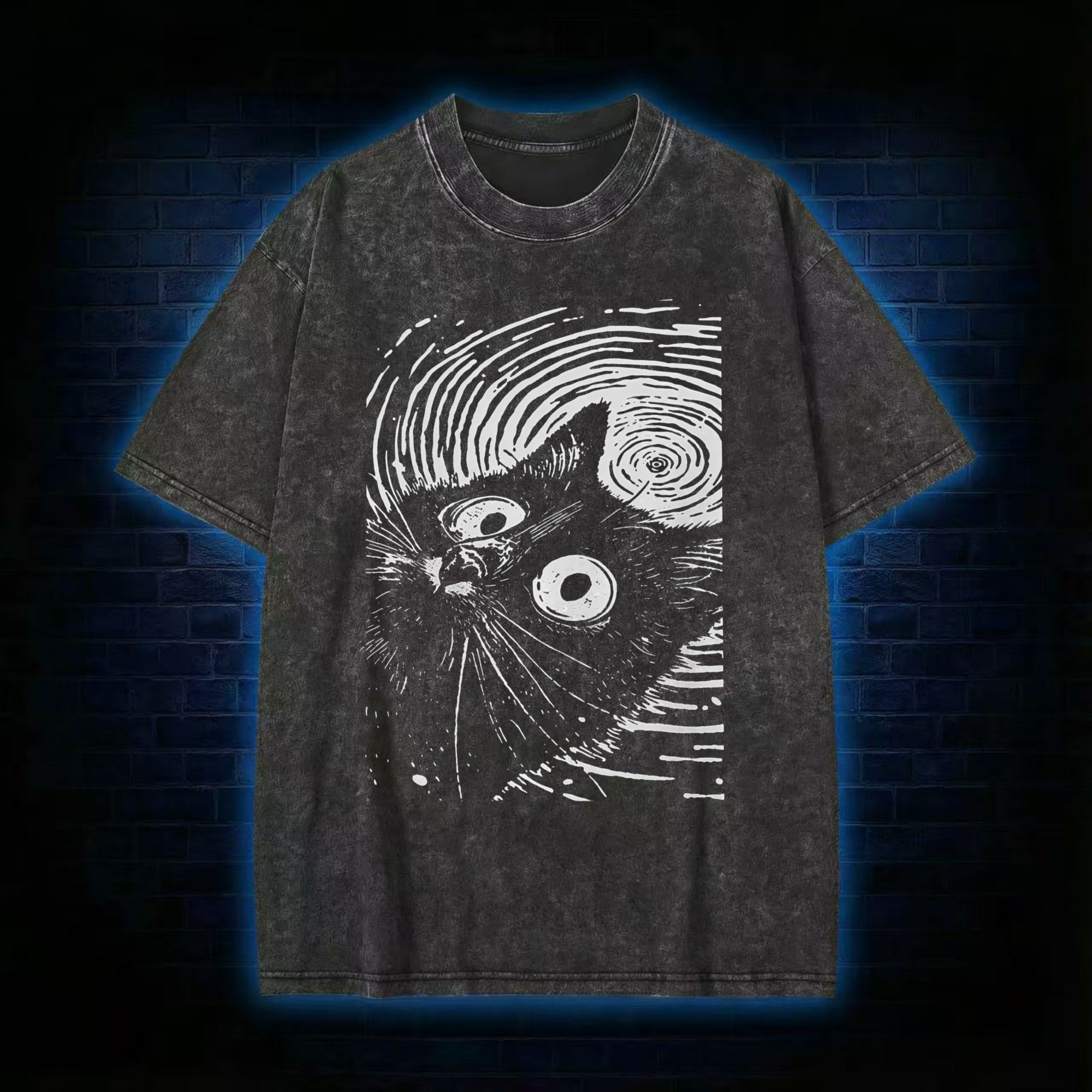 Psychedelic Weirdcore Cat Washed T-shirt