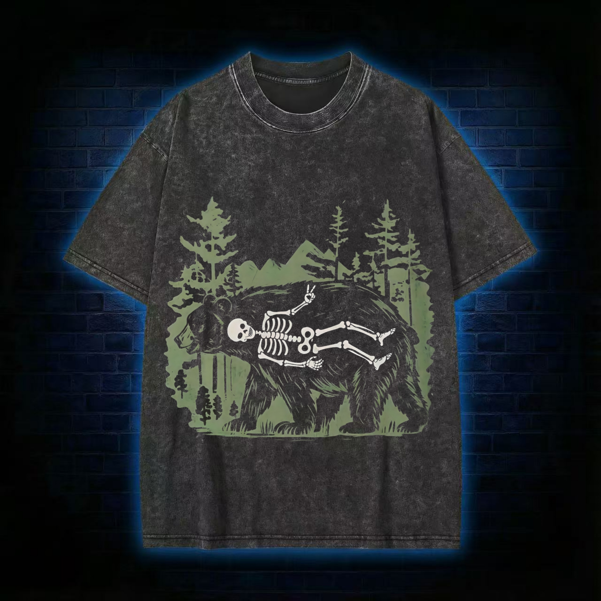 Funny Bear Skeleton Washed T-shirt